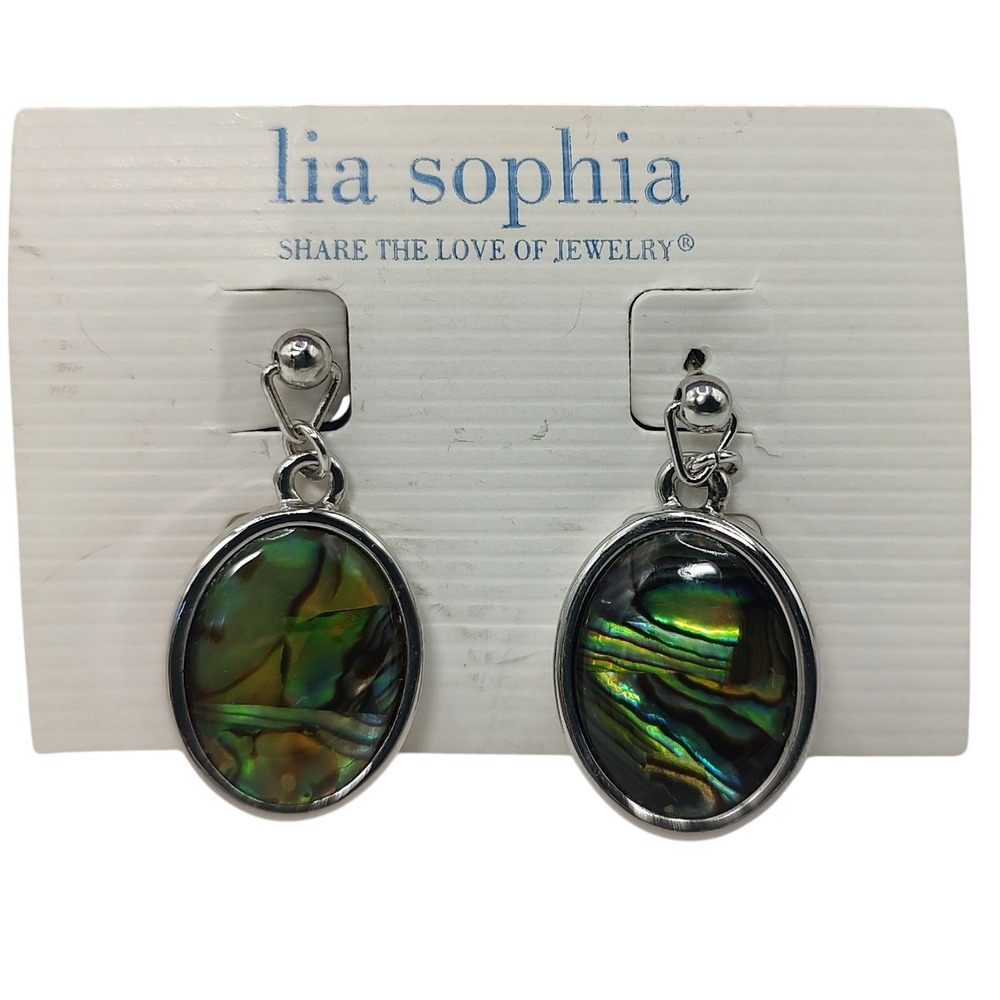 New Lia Sophia Turnover Silver Tone Genuine Abalone Earrings Reversible One Inch